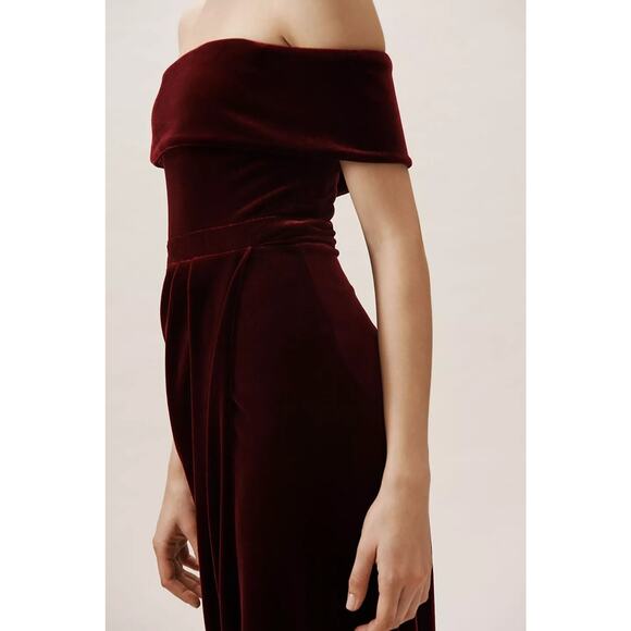 New Anthropologie BHLDN Edison Velvet Dress OTS VELVET MAXI $188 SIZE 2 Wine - Picture 3 of 5